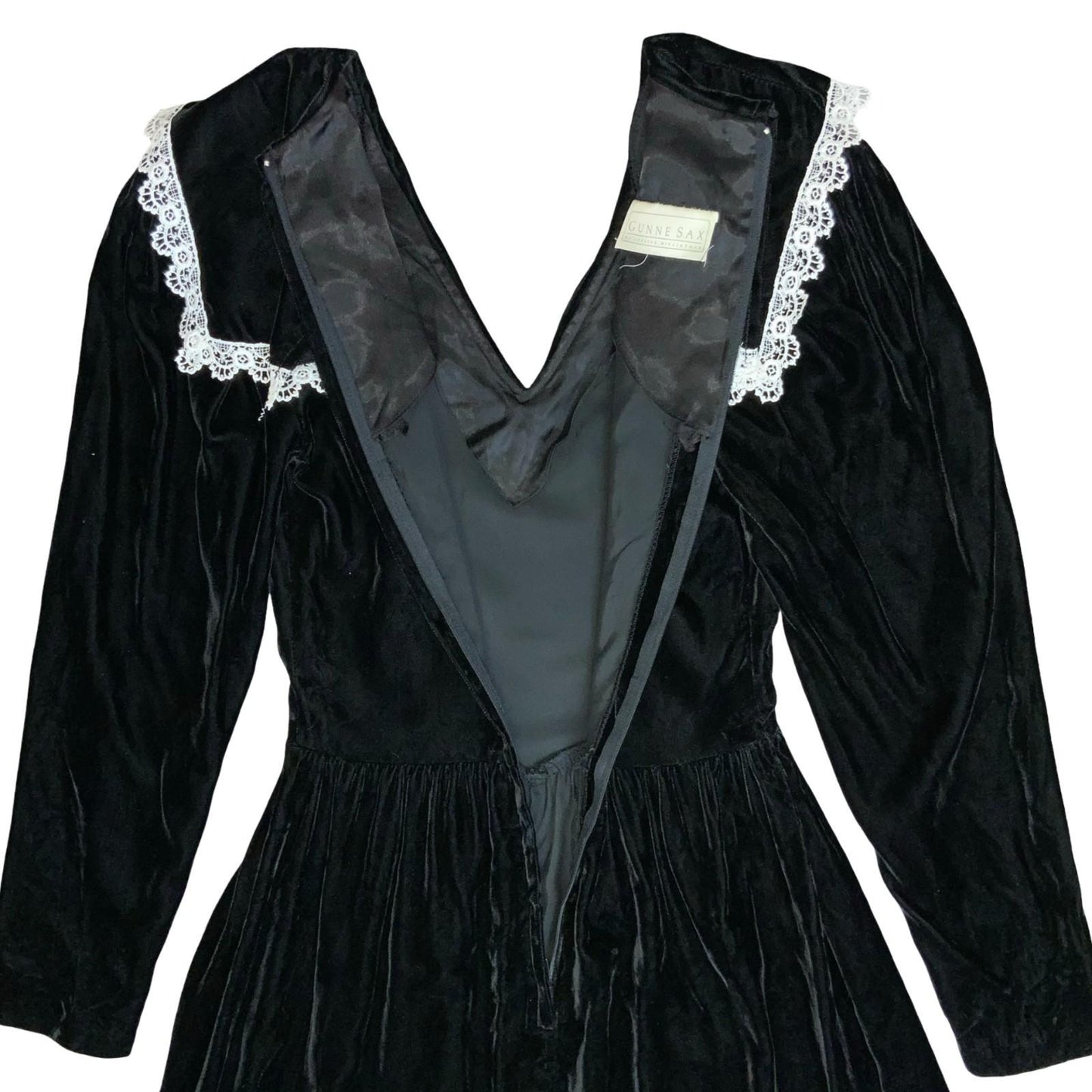 Vtg 80s 'Gunne Sax' by Jessica McClintock Black Velvet Sailor Gothic Dress UK6/8