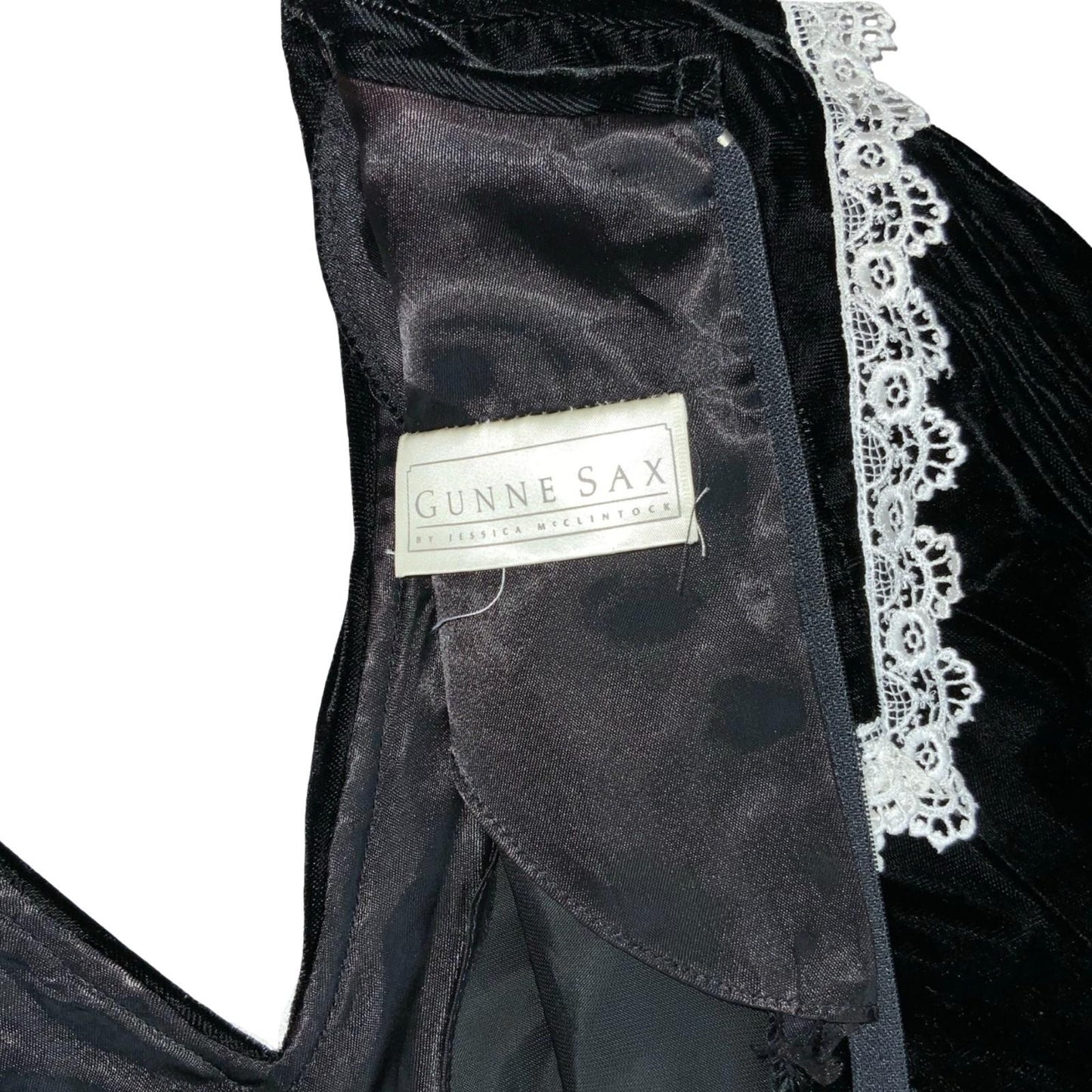Vtg 80s 'Gunne Sax' by Jessica McClintock Black Velvet Sailor Gothic Dress UK6/8