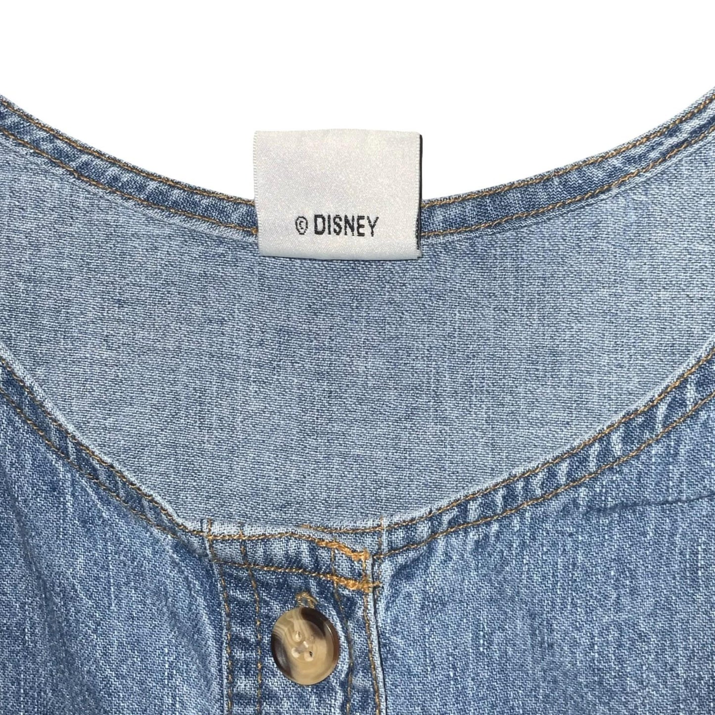 90s Y2K 'The Disney Store' Blue Winnie the Pooh Embroidered Denim Dress UK 10/12