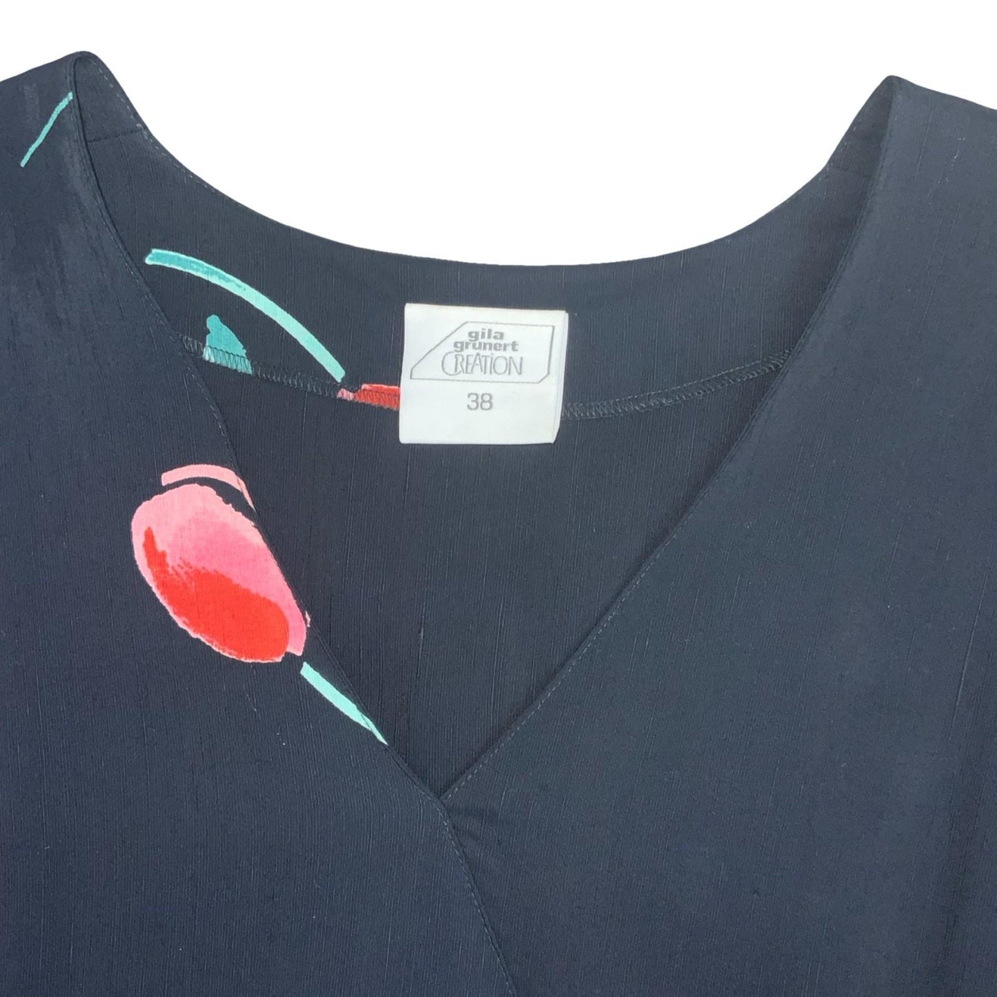 Vtg 80s 'Gila Grunert Creation' Black Red Tulip Wrap-Style Belted Midi Dress 12