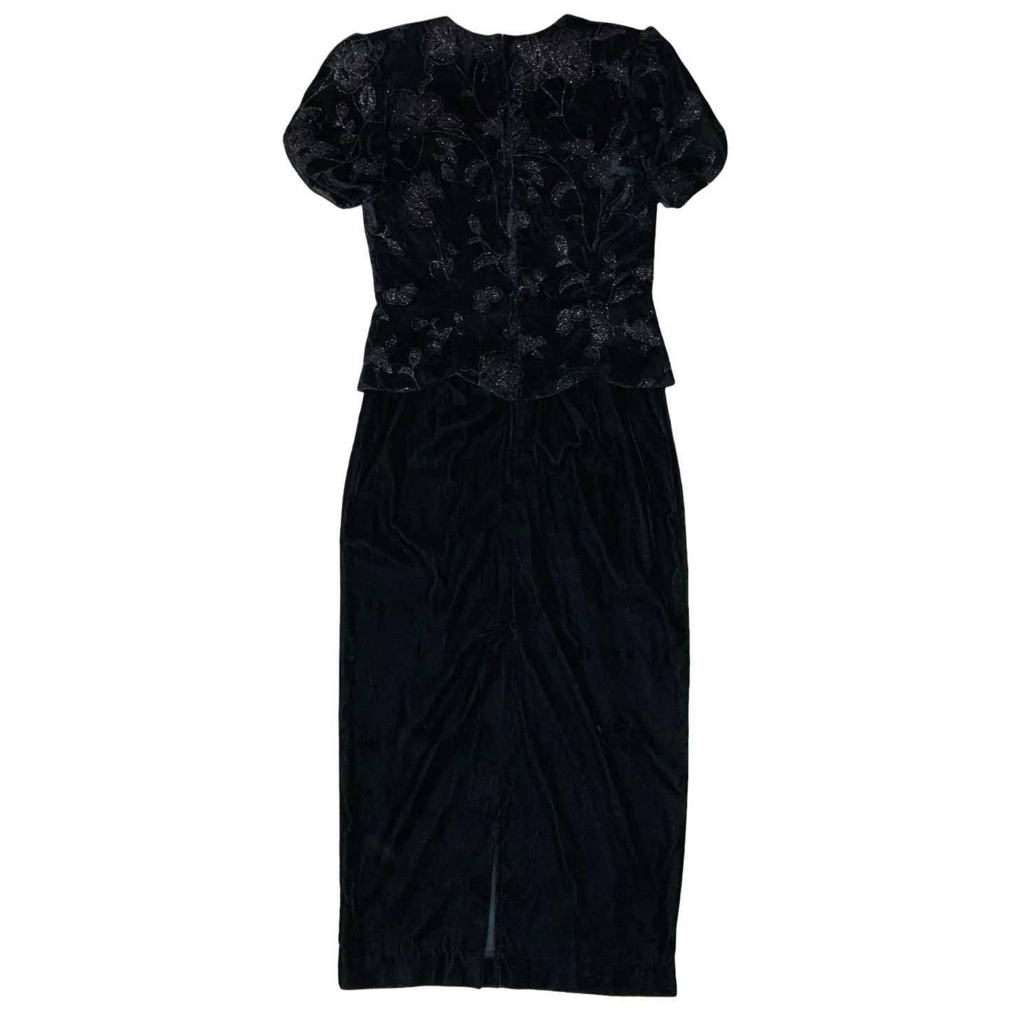 VTG 80s 'Scott McClintock' Designer Black Cocktail Floral Velvet Peplum Dress S