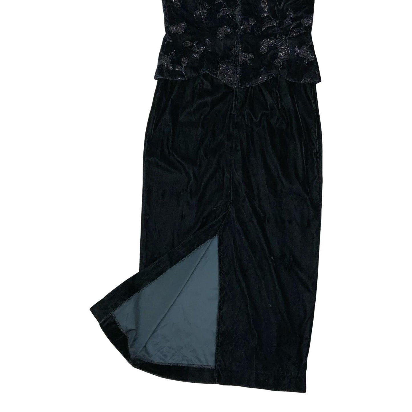 VTG 80s 'Scott McClintock' Designer Black Cocktail Floral Velvet Peplum Dress S