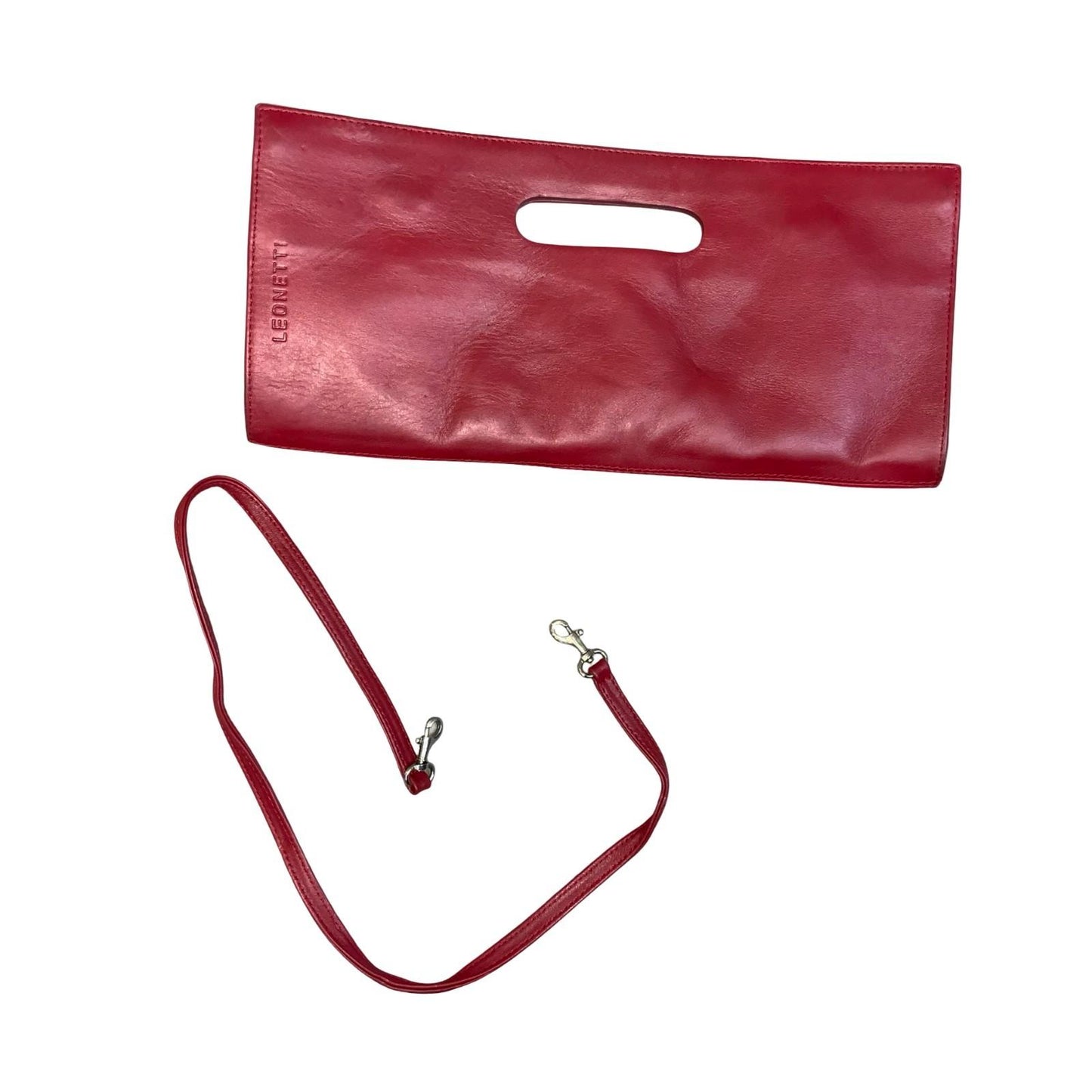Vtg 'Leonetti' Buenos Aires Berlin Red Leather Party Clutch Shoulder HandBag