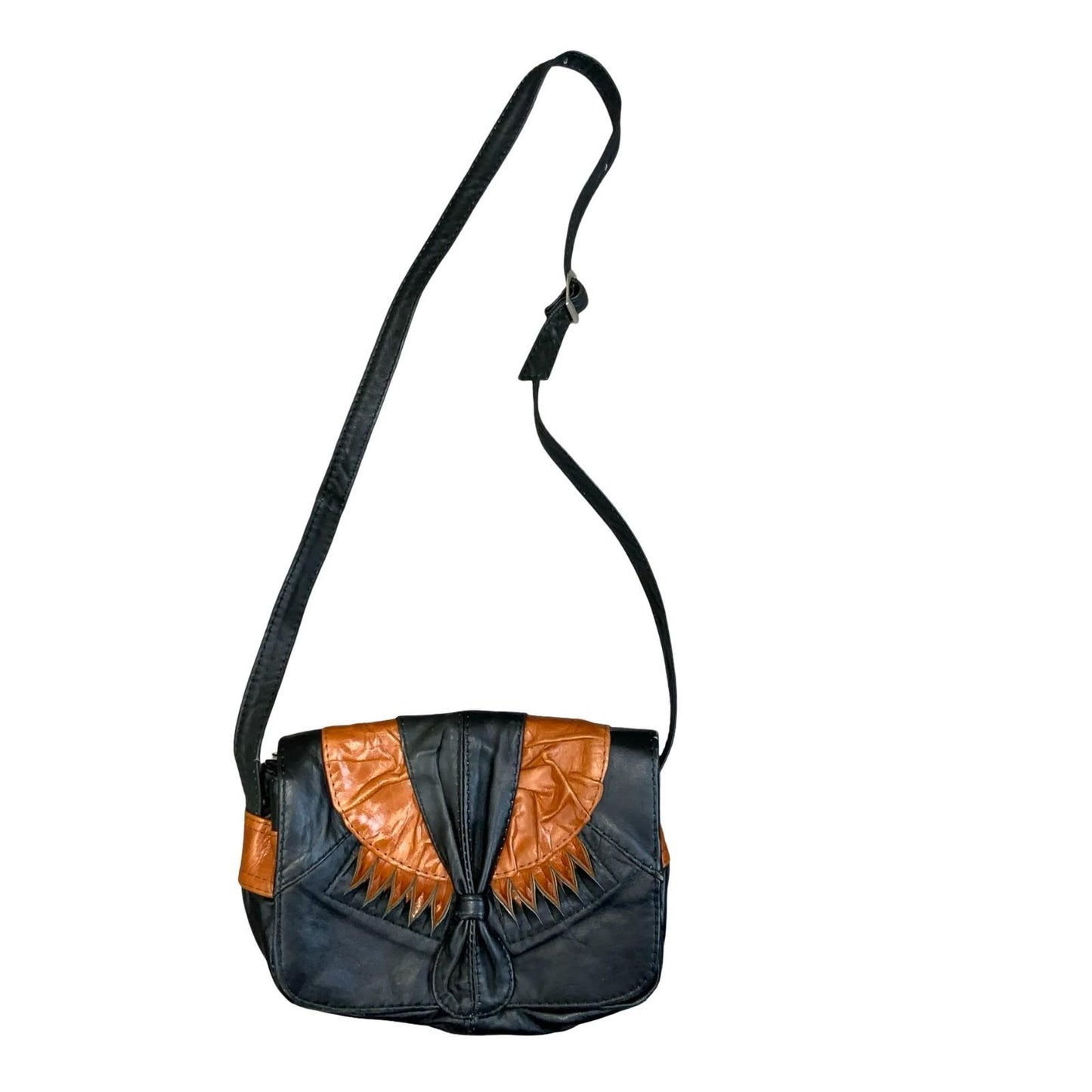 Vtg Black Orange Abstract Crossbody Shoulder Rectangular Leather Handbag