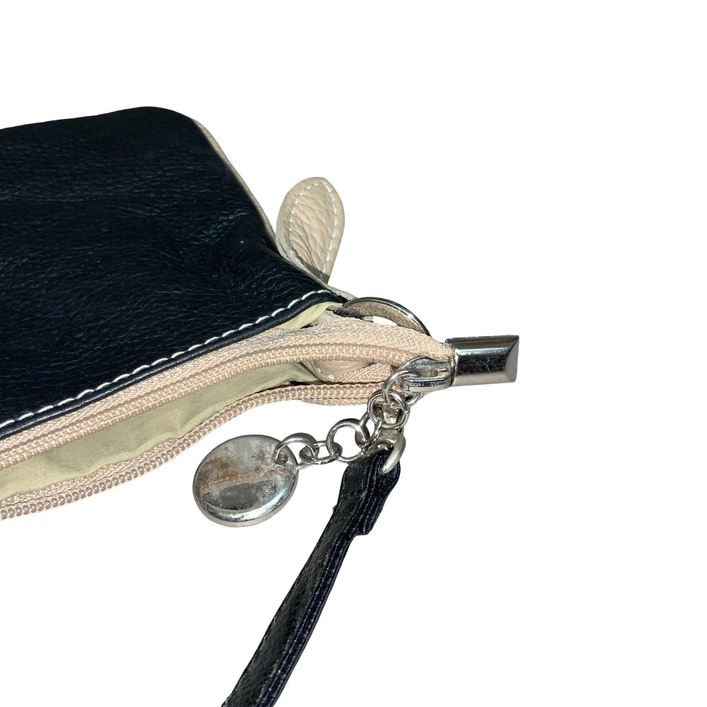 Vtg Black Beige Two Tone Textured Clutch Crossbody Shoulder Leather Handbag