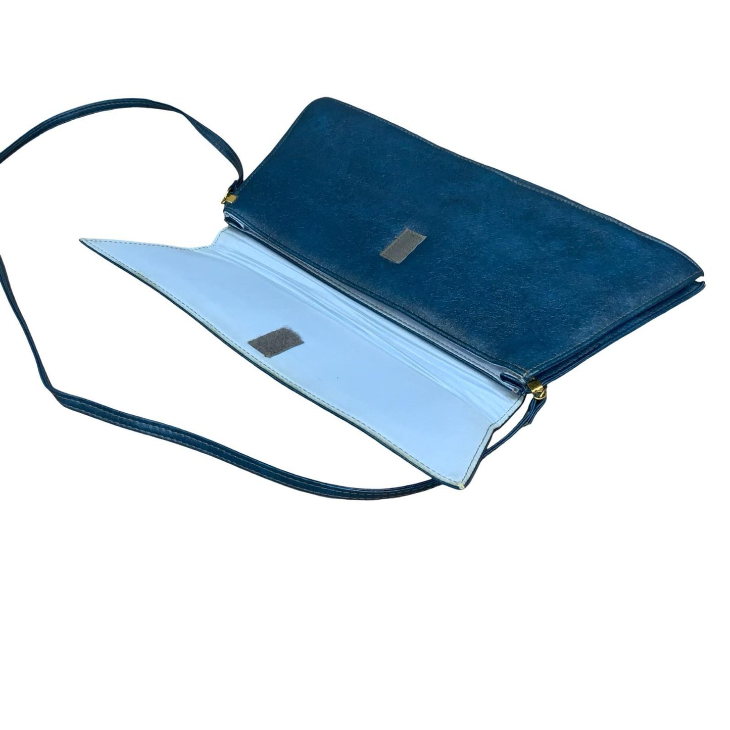 Vtg 80s Blue Leather Glam Asymmetric Textured Statement Bold Shoulder Handbag