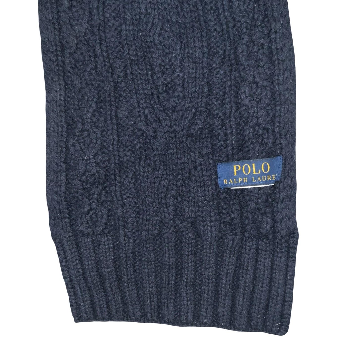 'Polo Ralph Lauren' Navy Blue Cable Knit Embroidered Bear Long Warm Scarf