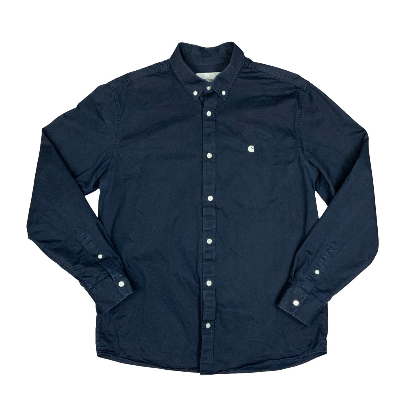 Vintage Carhartt Work In Progress Navy Button Up Long Sleeve Madison Shirt XL