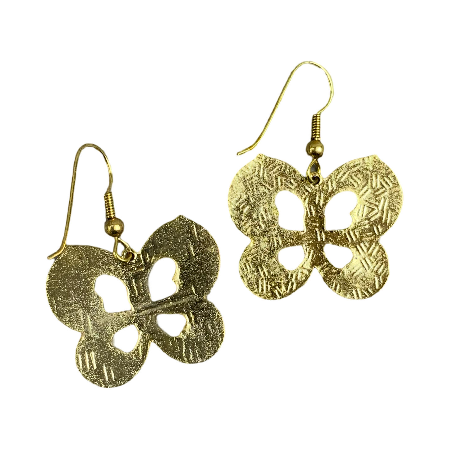 VTG 90S WHITE PINK GOLD BLUE BUTTERFLY ART DECO ENAMEL DANGLE EARRINGS ENV14