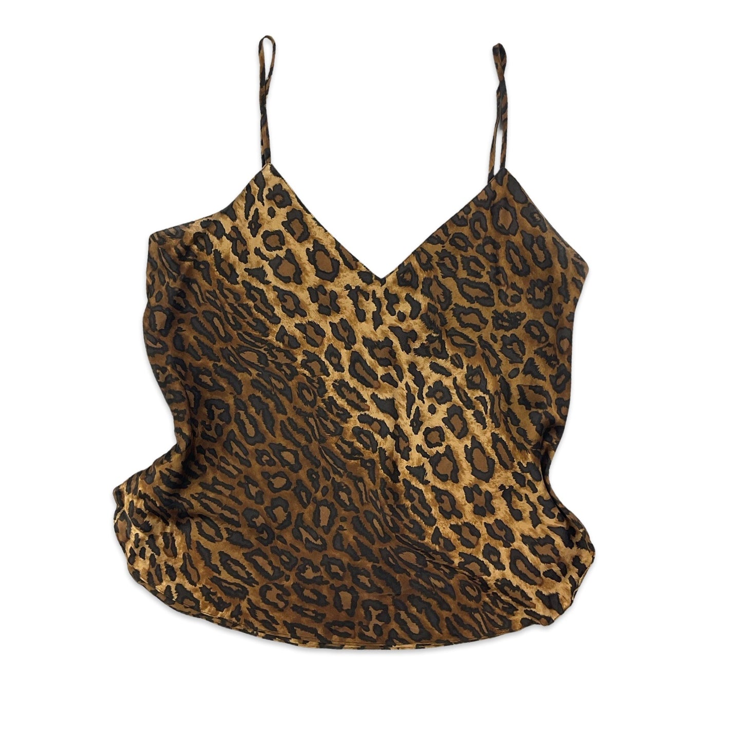 90s Cheetah Print Spaghetti Strap Loose Fit Silk Cami Top 10 12 14