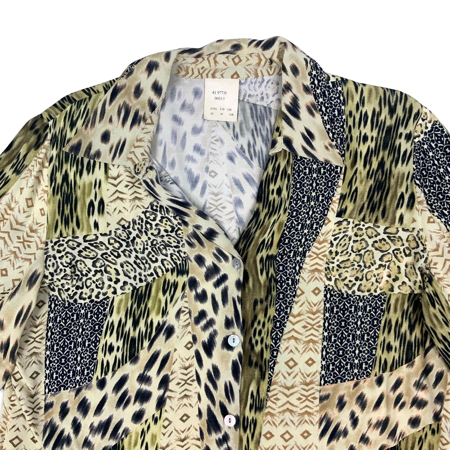 90s Lime Green & Black Animal Print Blouse 16