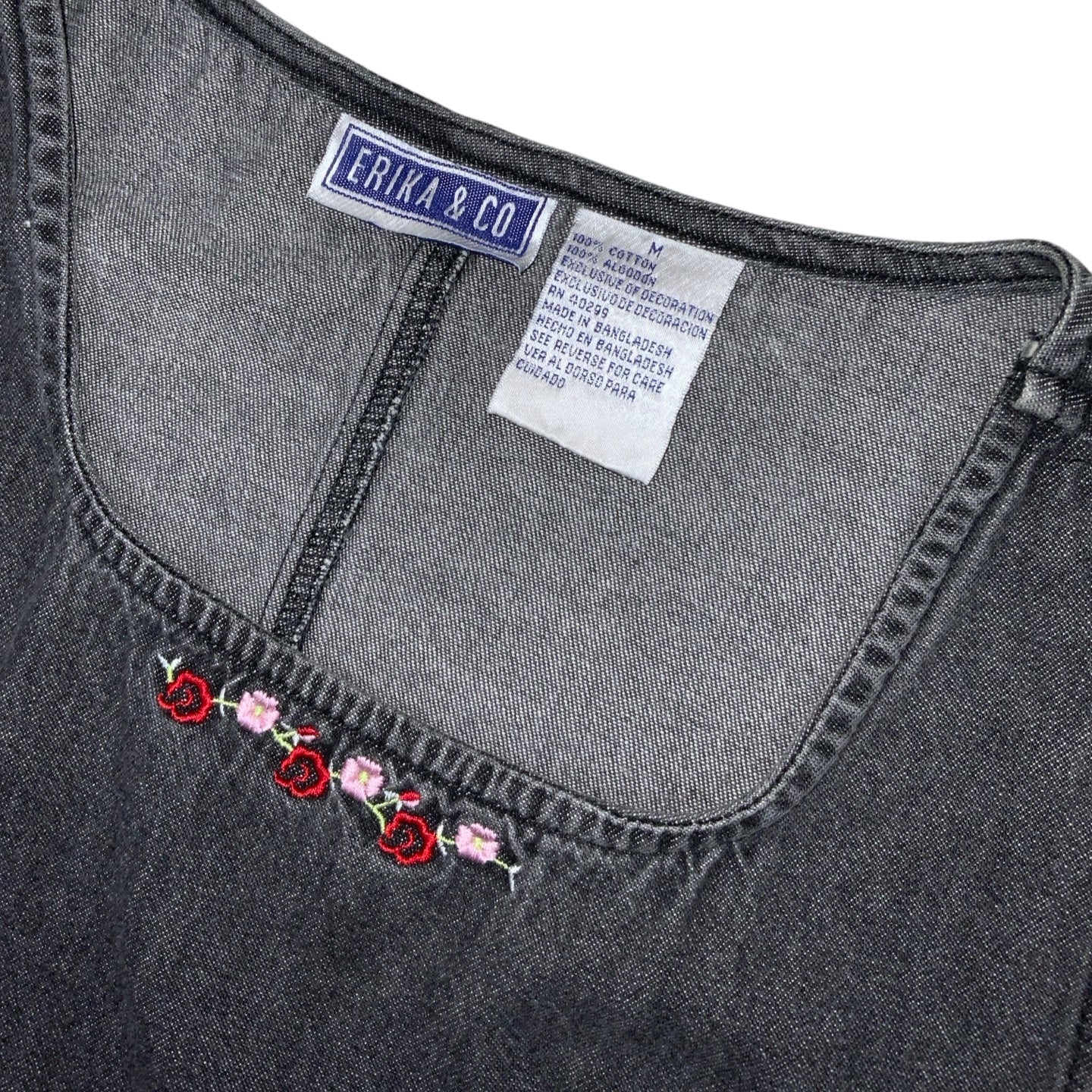 Vintage 90s ‘Erica & Co’ Black Denim Embroidered Maxi Summer Dress 12 14