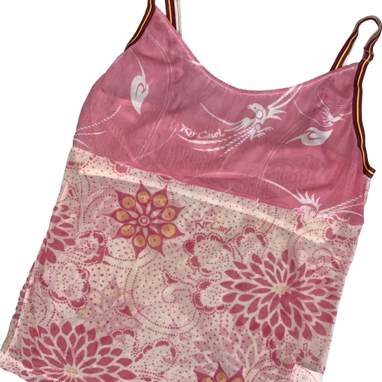 Vintage 90s Y2k ‘Rip Curl’ Pink Spaghetti Cami Mesh Crop Tank Top 4 6
