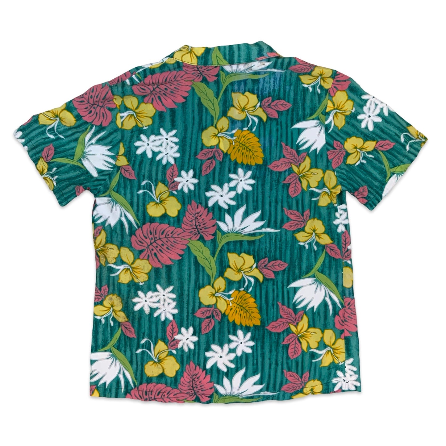 90s Teal Yellow & Pink Floral Hawaiian Shirt 8 10 12