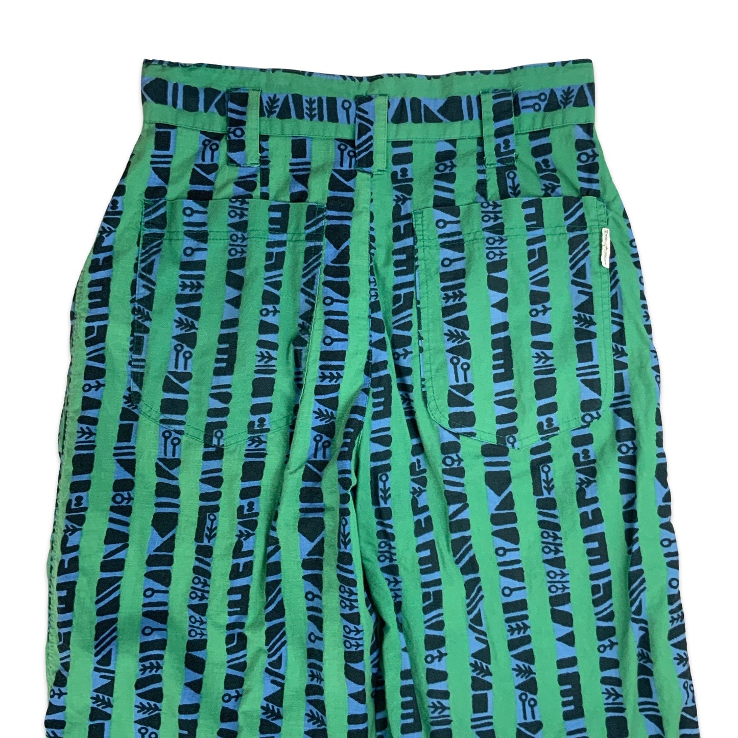 80s Green & Blue Print Wide Leg Trousers 10 12 14