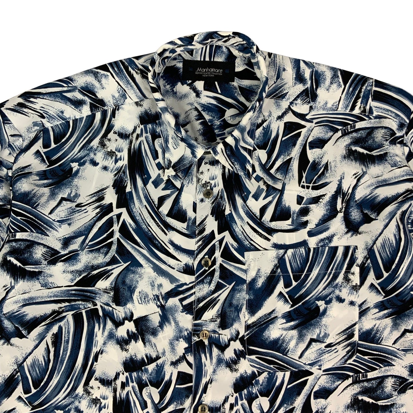 90s Y2K White & Blue Abstract Print Shirt M L