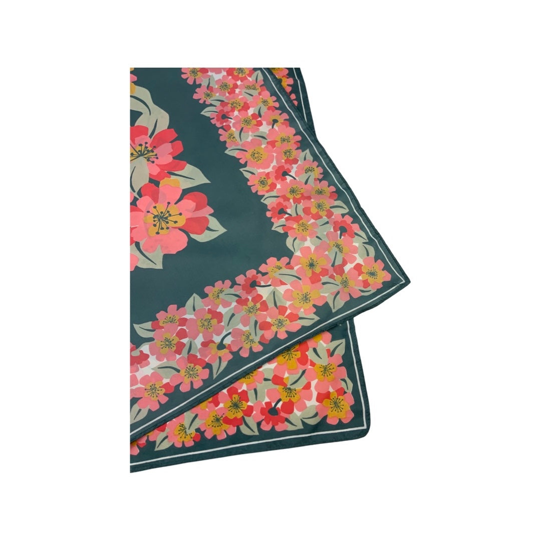Vintage 60s Floral Green Pink Scarf