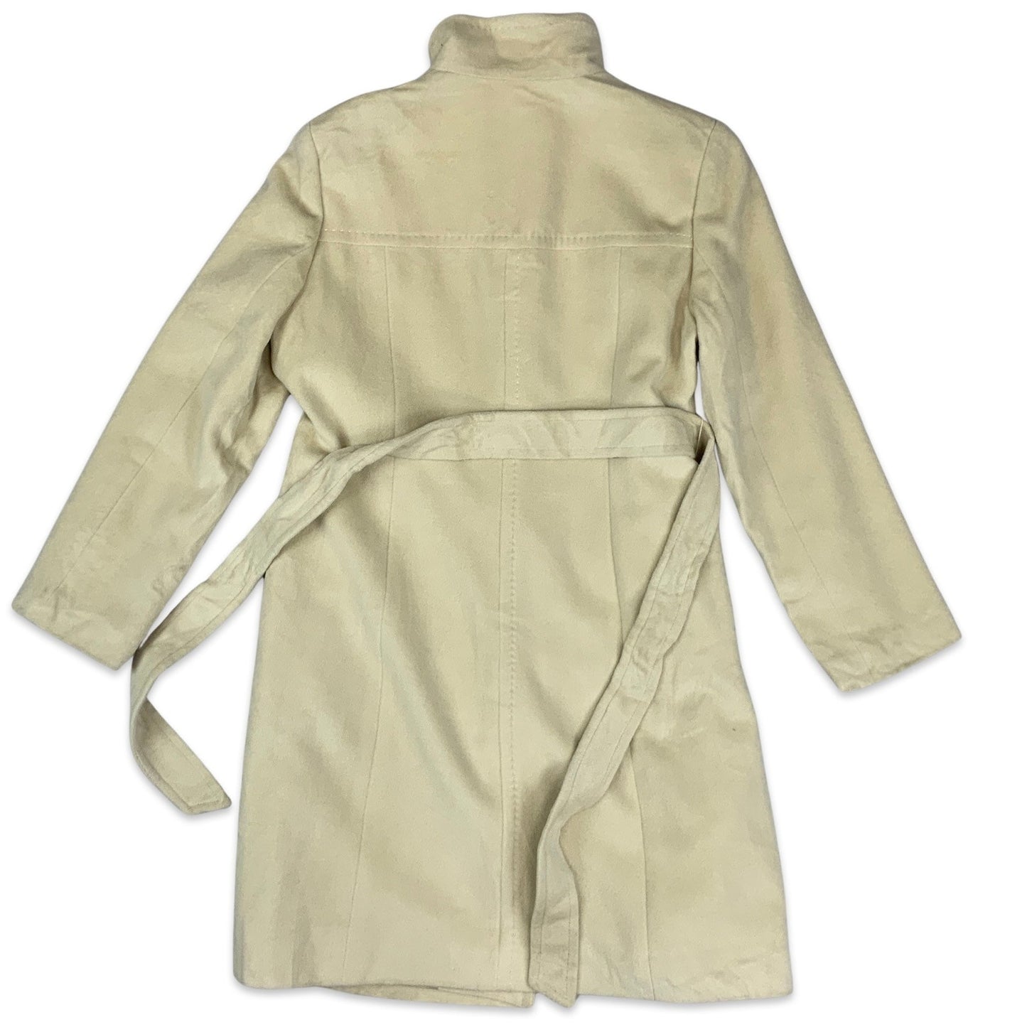 Vintage Belted Wool Coat Beige 10 12 14