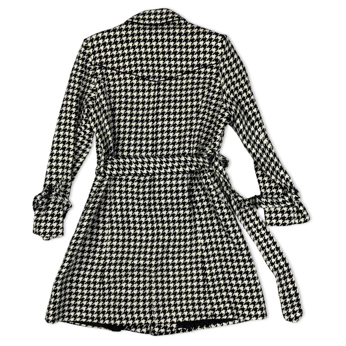 Vintage 90s Black and White Houndstooth check Belted Coat 12