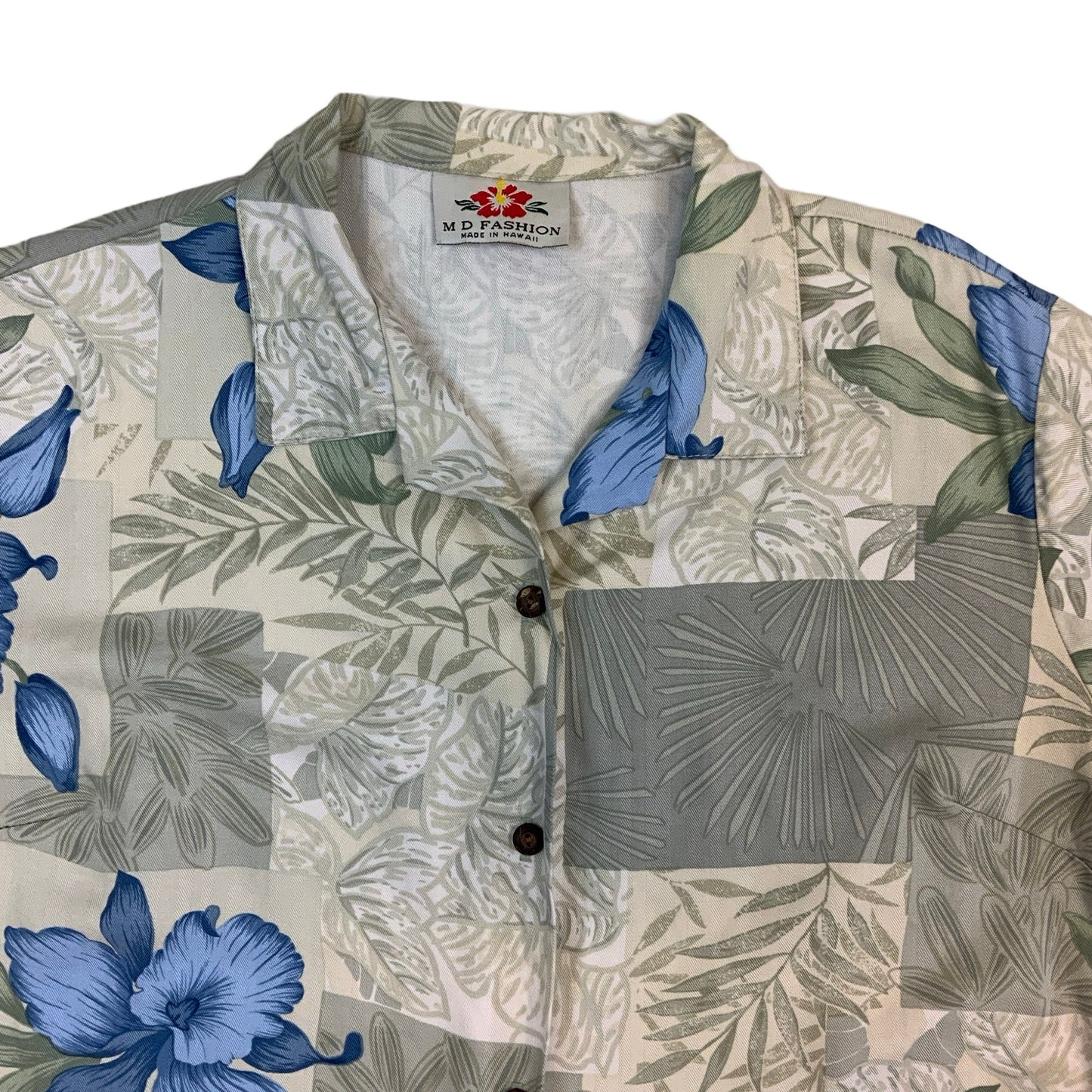 90s Blue Grey Floral Hawaiian Shirt