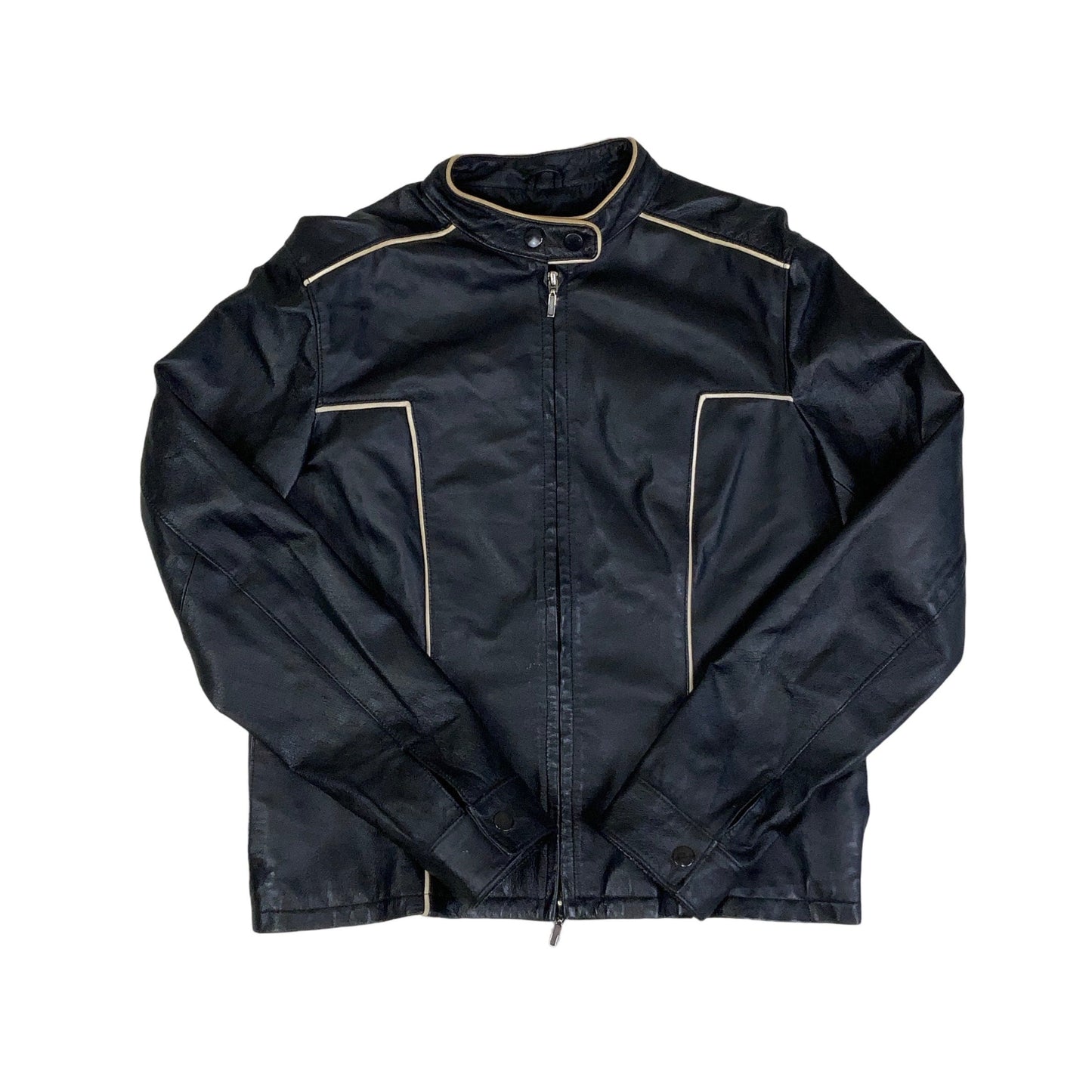 Vintage 90s Pelle Black Leather Biker Jacket 12 S
