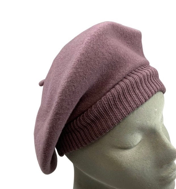 Vintage 80s Mauve Pink Beret