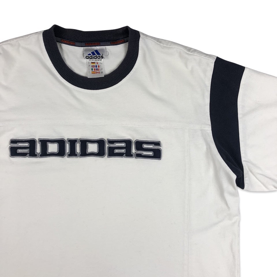 Vintage Y2K Adidas White and Navy Tee XL