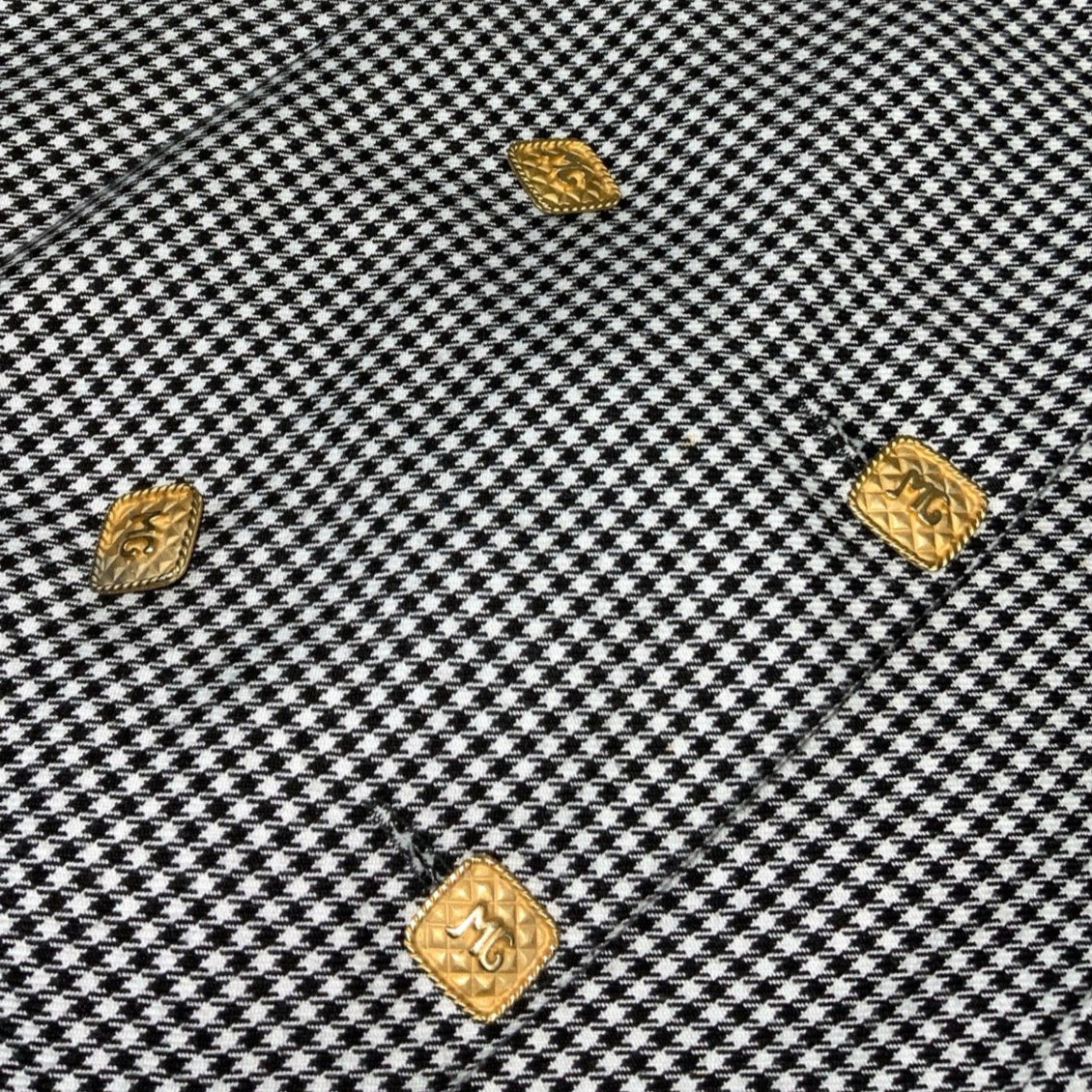 Vintage 70s 80s Double Breasted Gold Button Black White Check Houndstooth Blazer Jacket S 12 14