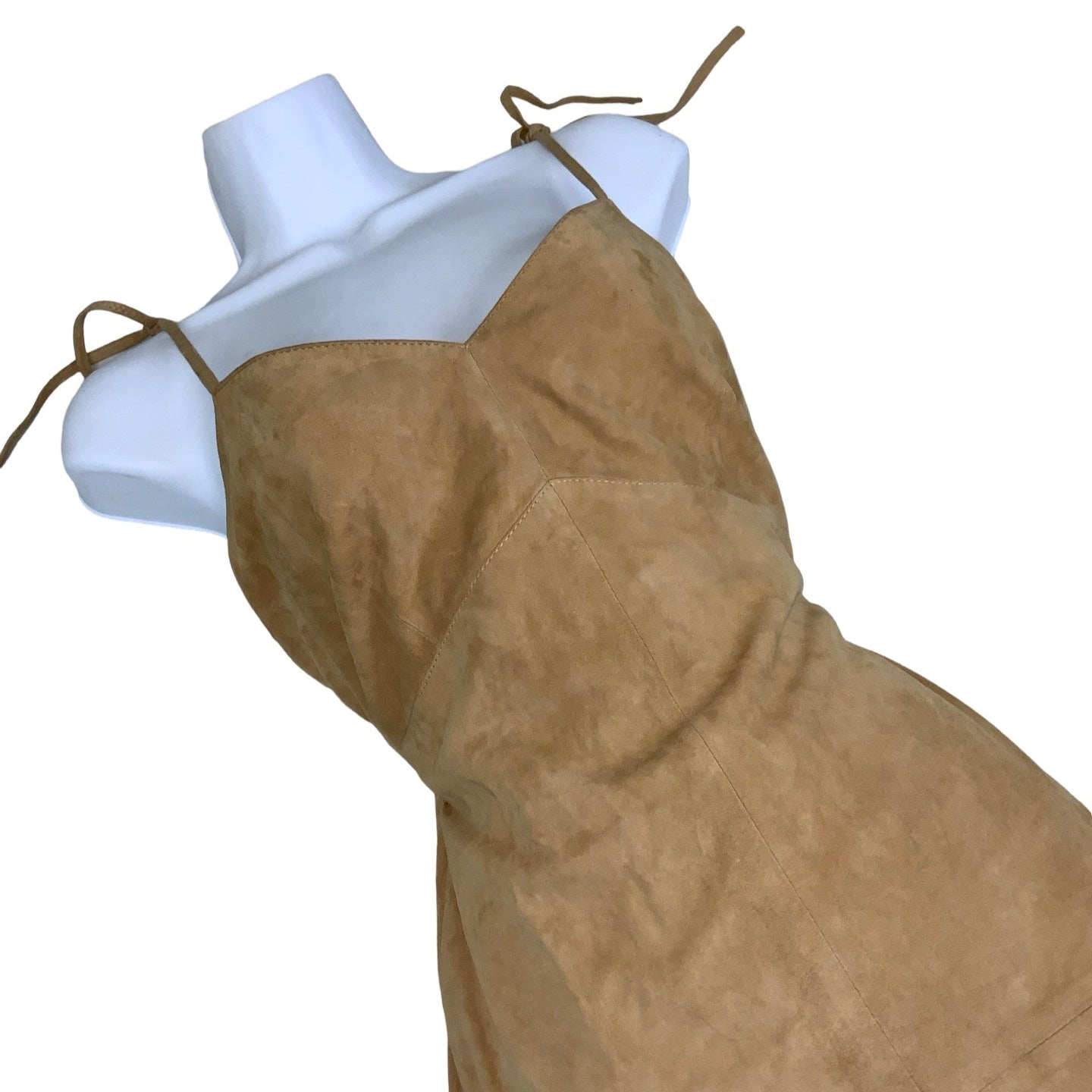 Vintage 90s Y2k ‘Air Boat’ Beige Suede Strappy Mini Dress 10 12