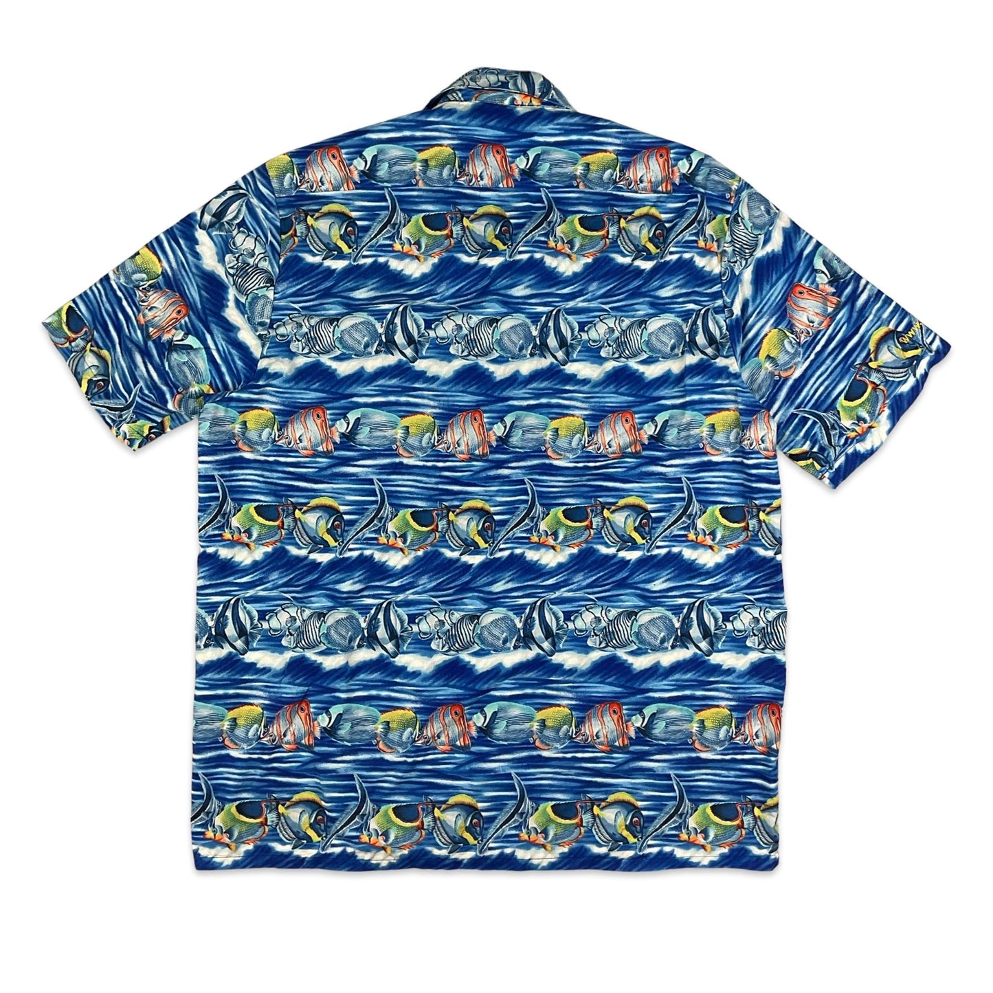 Vintage Blue Fish Print Shirt M