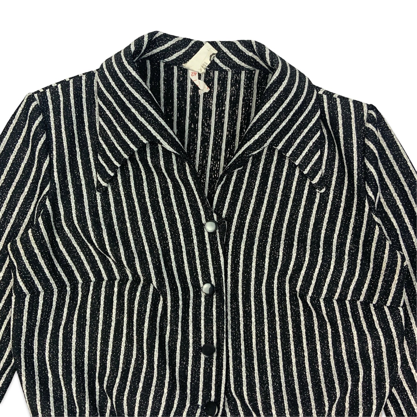 80s Black & Silver Striped Cropped Blouse 12