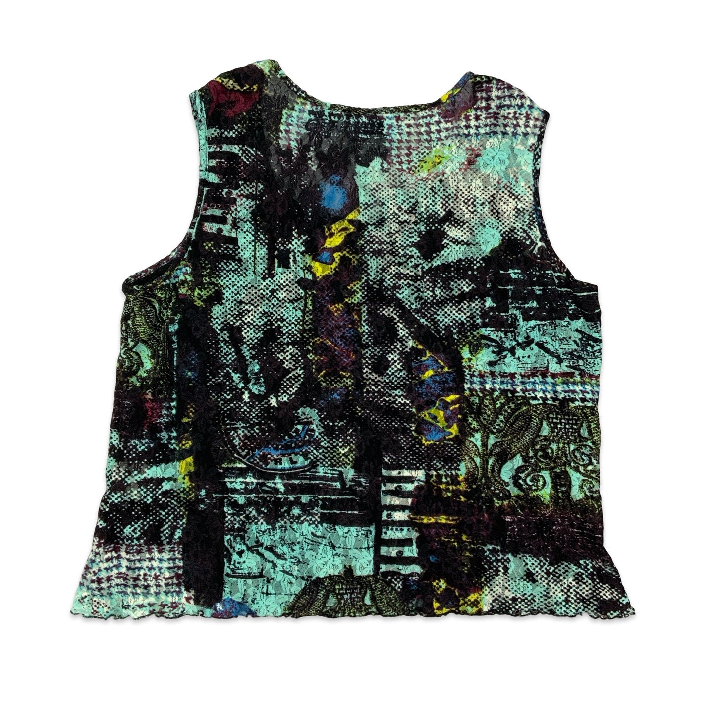 Vintage Black & Teal Floral Mesh Crop Top 10 12