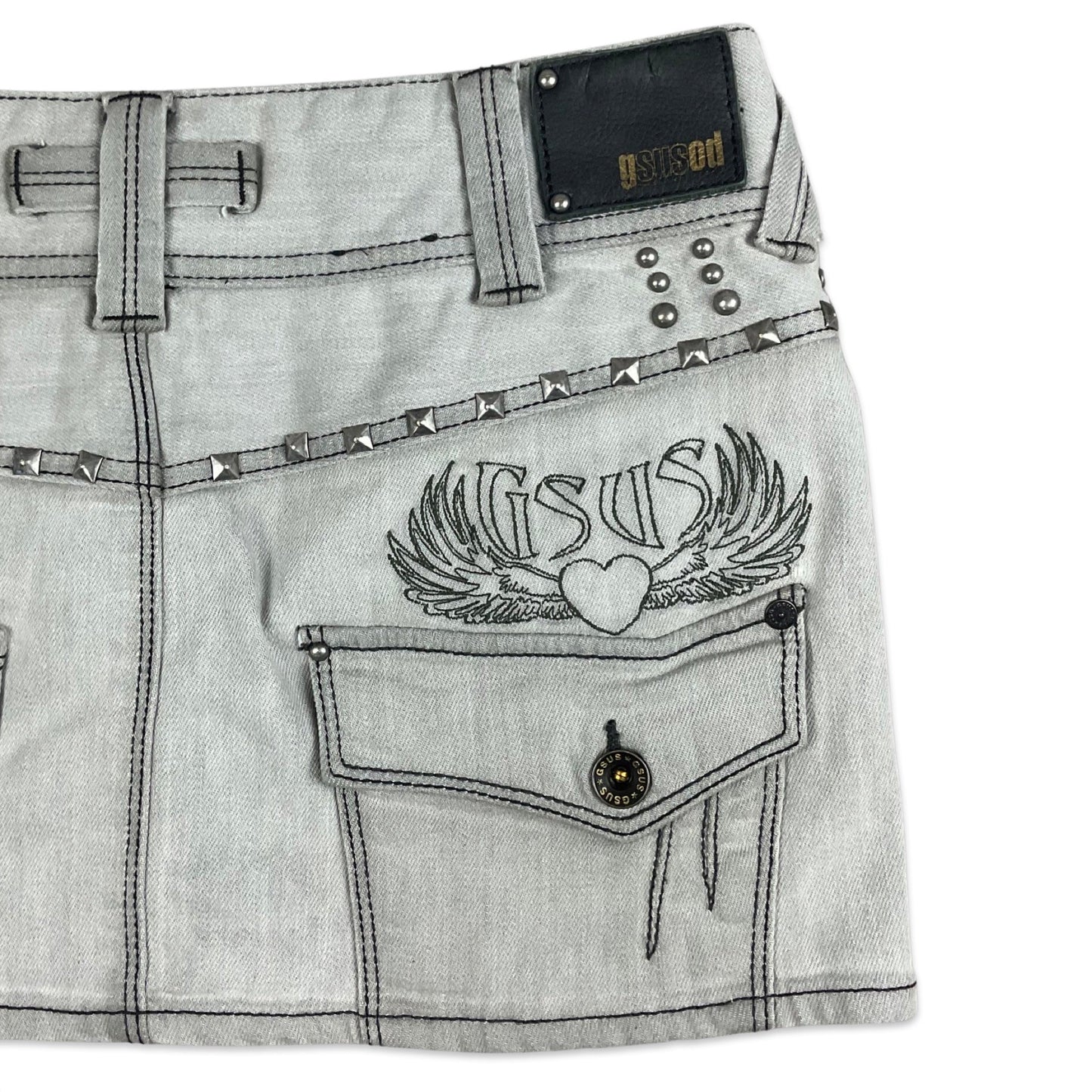 Vintage Y2K Light Grey Denim Micro Mini Skirt 12 14