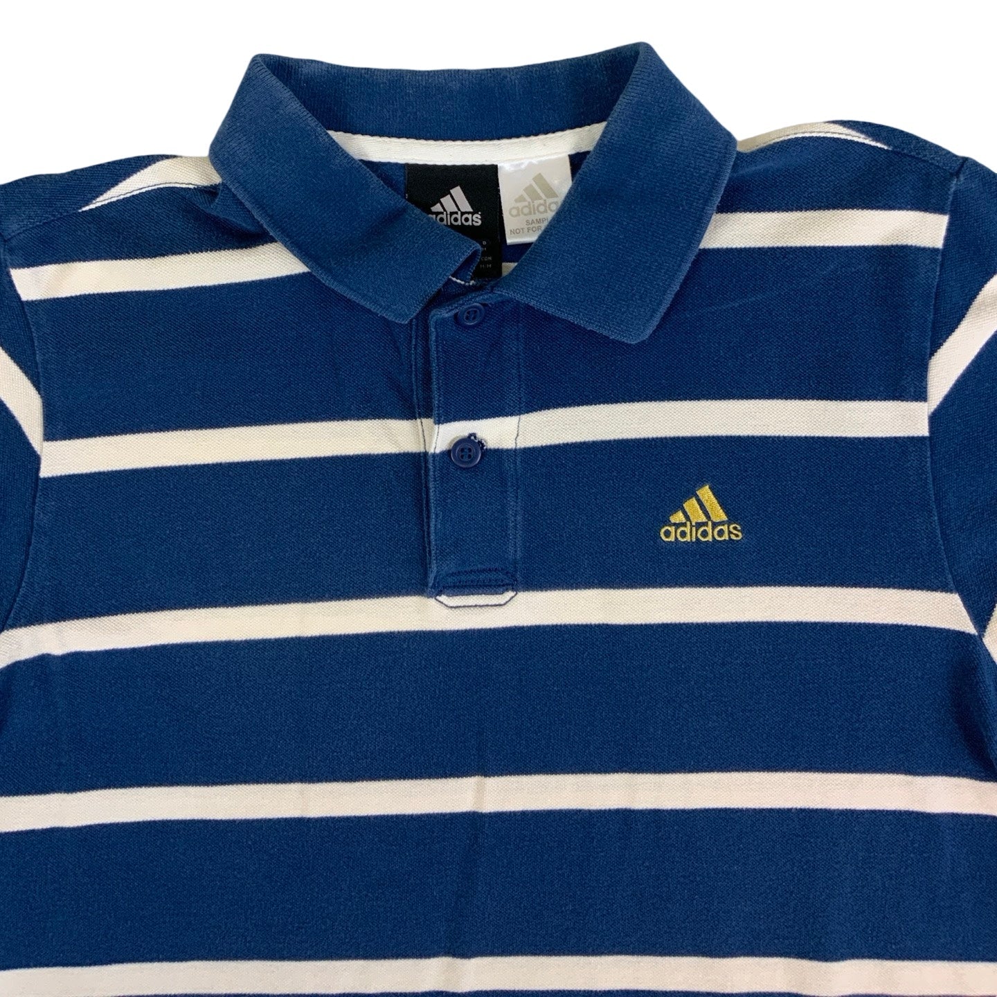 Vintage 90s RARE SAMPLE Adidas Blue White Stipe Rugby Polo T-Shirt S
