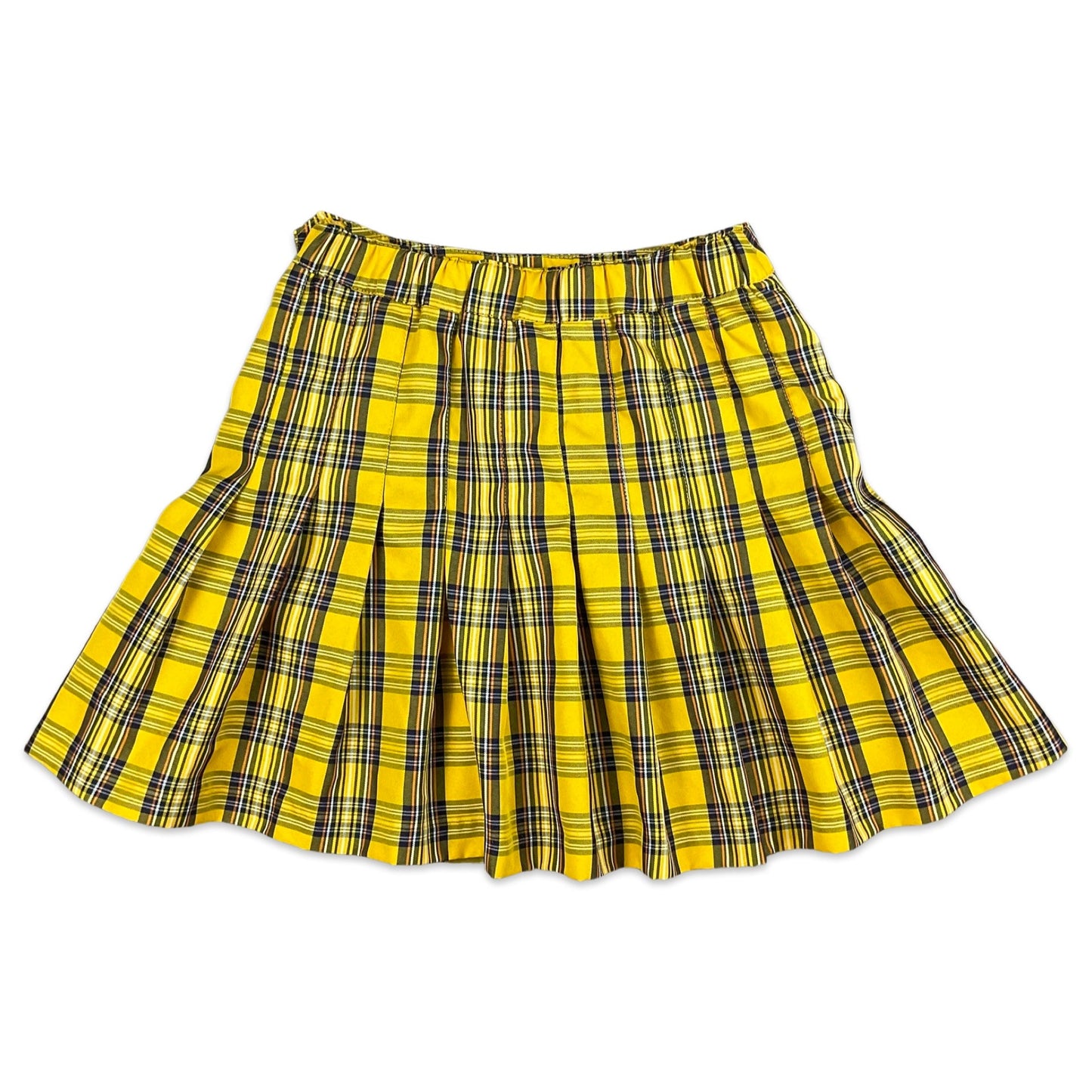 Vintage Yellow Navy White Orange Tartan Pleated Mini Skirt 6 8 10