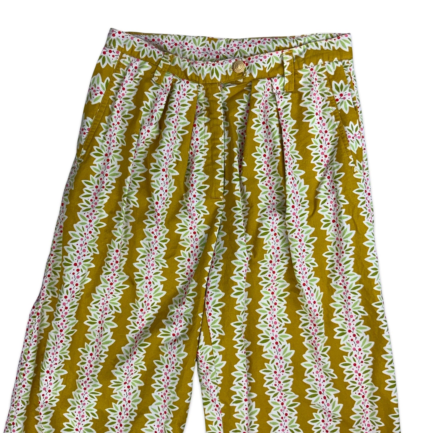Vintage Yellow Floral Wide Leg Trousers 6 8 10