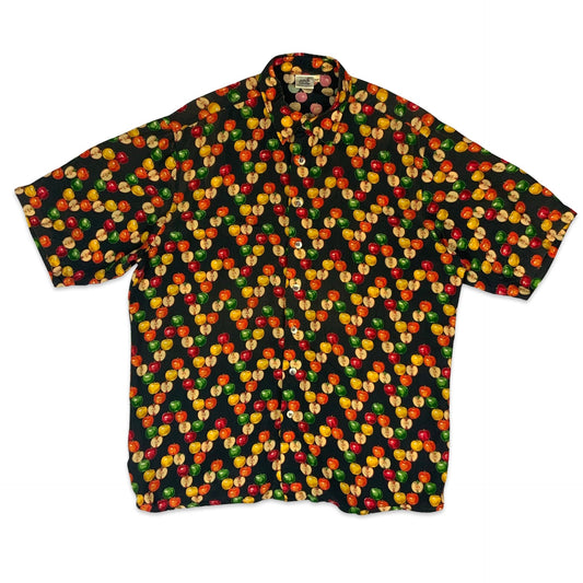 Vintage Black Fruit Print Shirt L