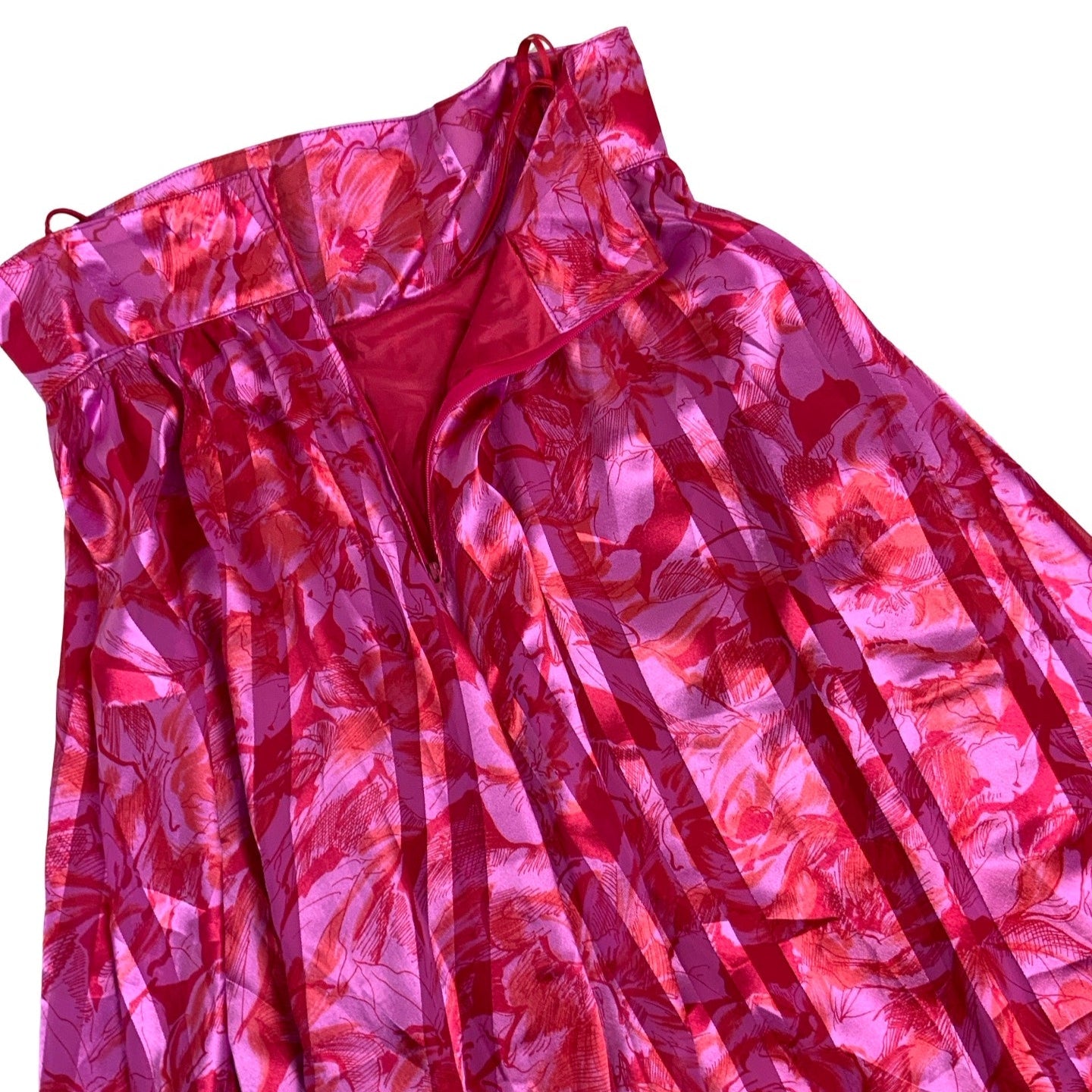 Vintage 80s Pink Pleated Floral Maxi Skirt XS 8