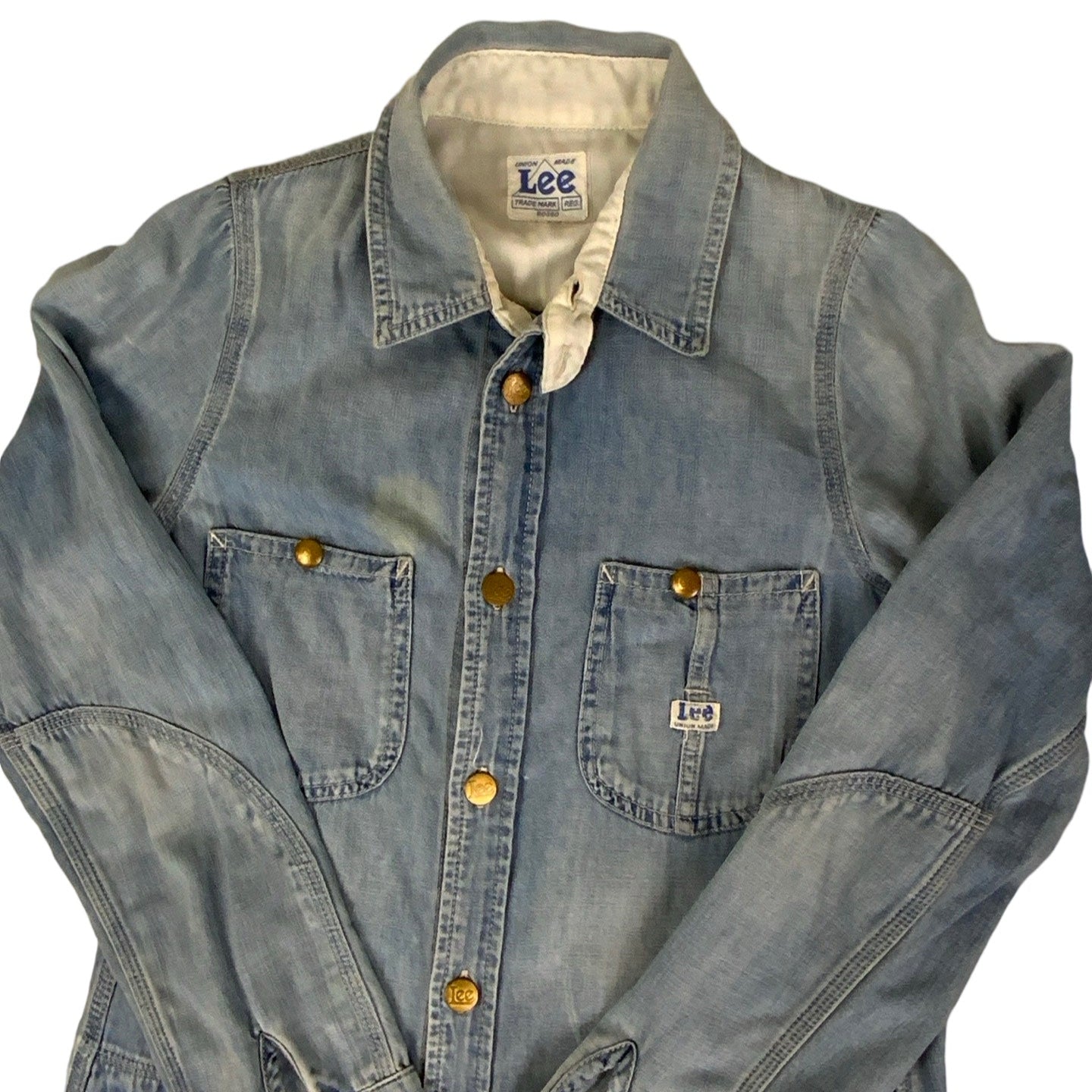 Vintage 90s Union Made Lee Distressed Denim Shirt 10 12 S