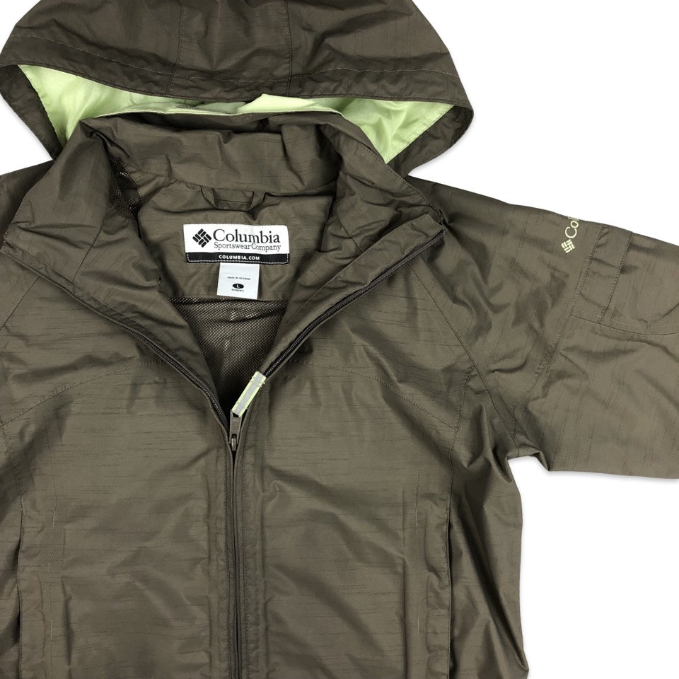 Vintage Columbia Grey and Green Hooded Waterproof Jacket 14 16 18