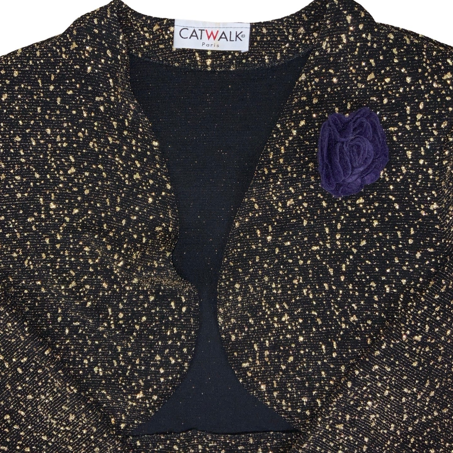 Vintage ‘Catwalk’ Black Gold Sparkle Crop Bolero Jacket 8 10 12