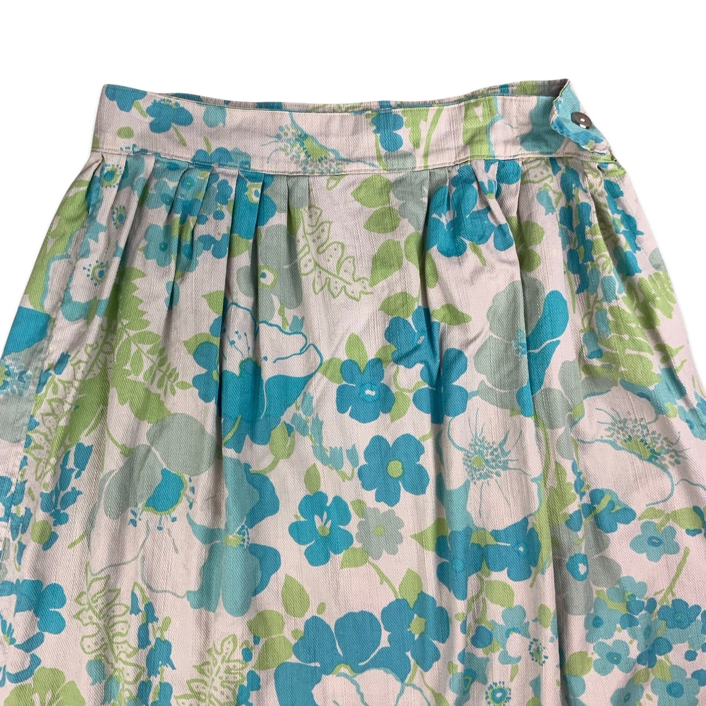 Vintage White & Blue Floral Midi Skirt 10 12 14 16