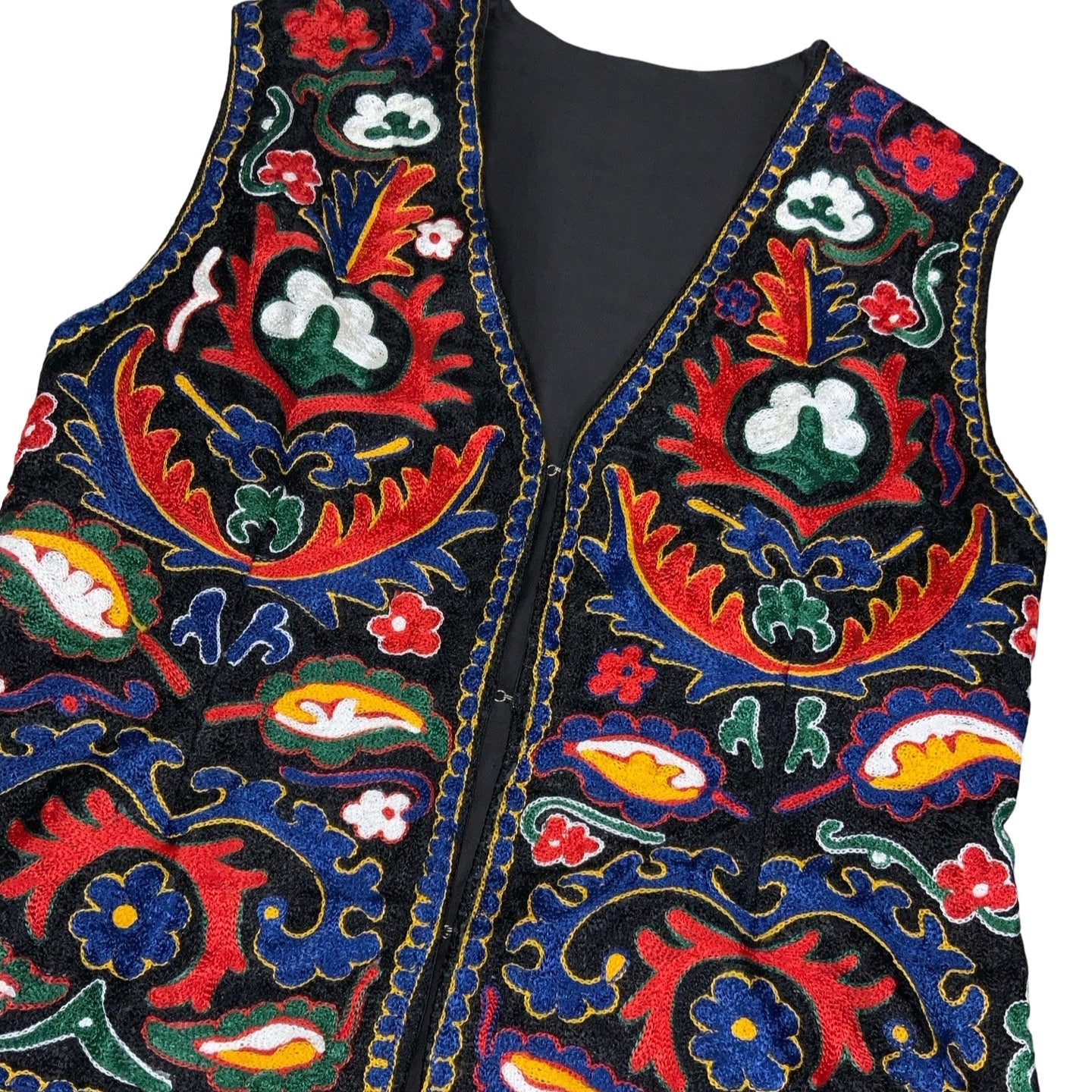 Vintage 80s 90s Red Green White Black Embroidered Tapestry Folk Botanical Waistcoat 10 12