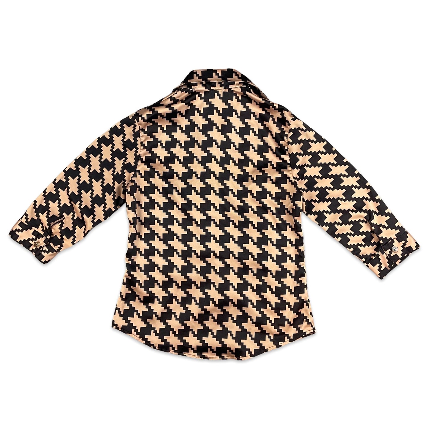 Vintage 90s Brown Cream Houndstooth Fitted Blouse 8 10