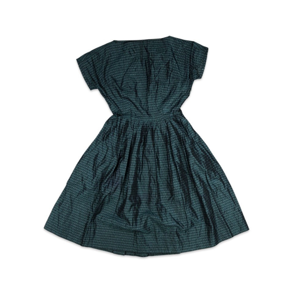 Vintage Teal Diamond Print Evening Dress 6 8