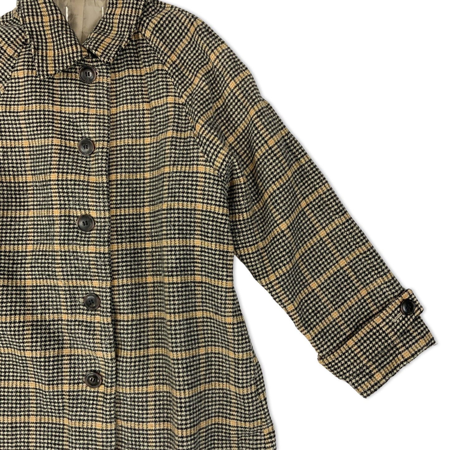 Vintage Y2K Beige and Black Tartan Ladies' Trench Coat 12