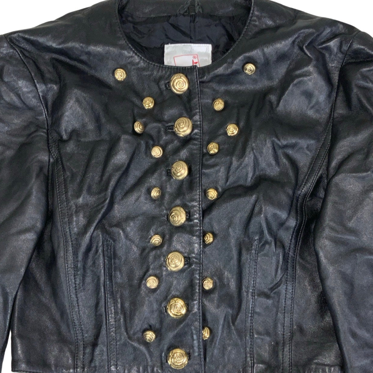 Vintage 80s 90s ‘Mondi’ Black Gold Beaded Crop Leather Jacket 10 12