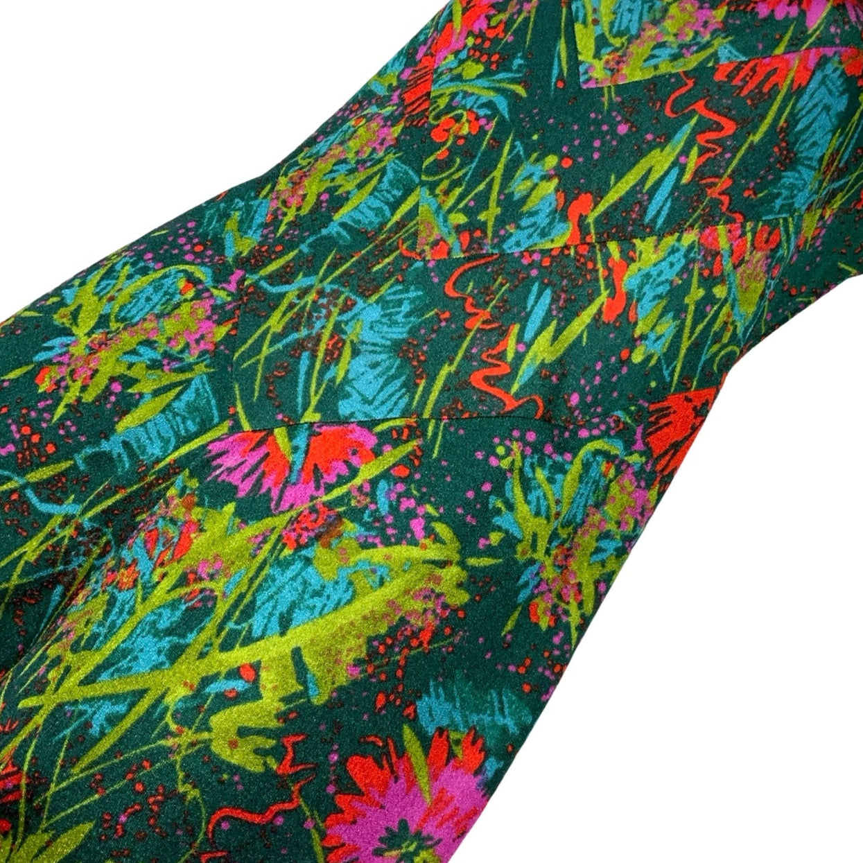 Vintage 70s 80s Green Pink Red Paint Splash Floral Sleeveless Maxi Dress 4 6 8 10