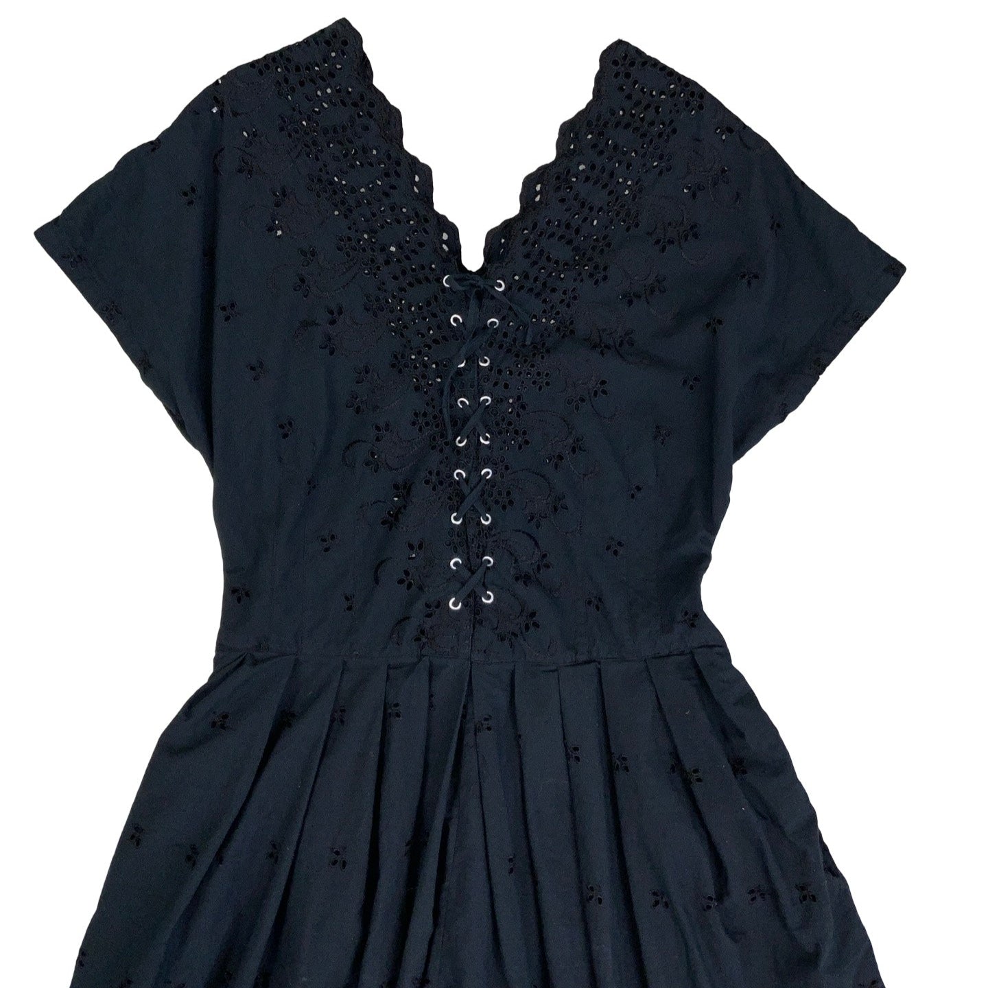 Vintage Black Floral Cut Out Midi Cocktail Occasion Dress 12 14