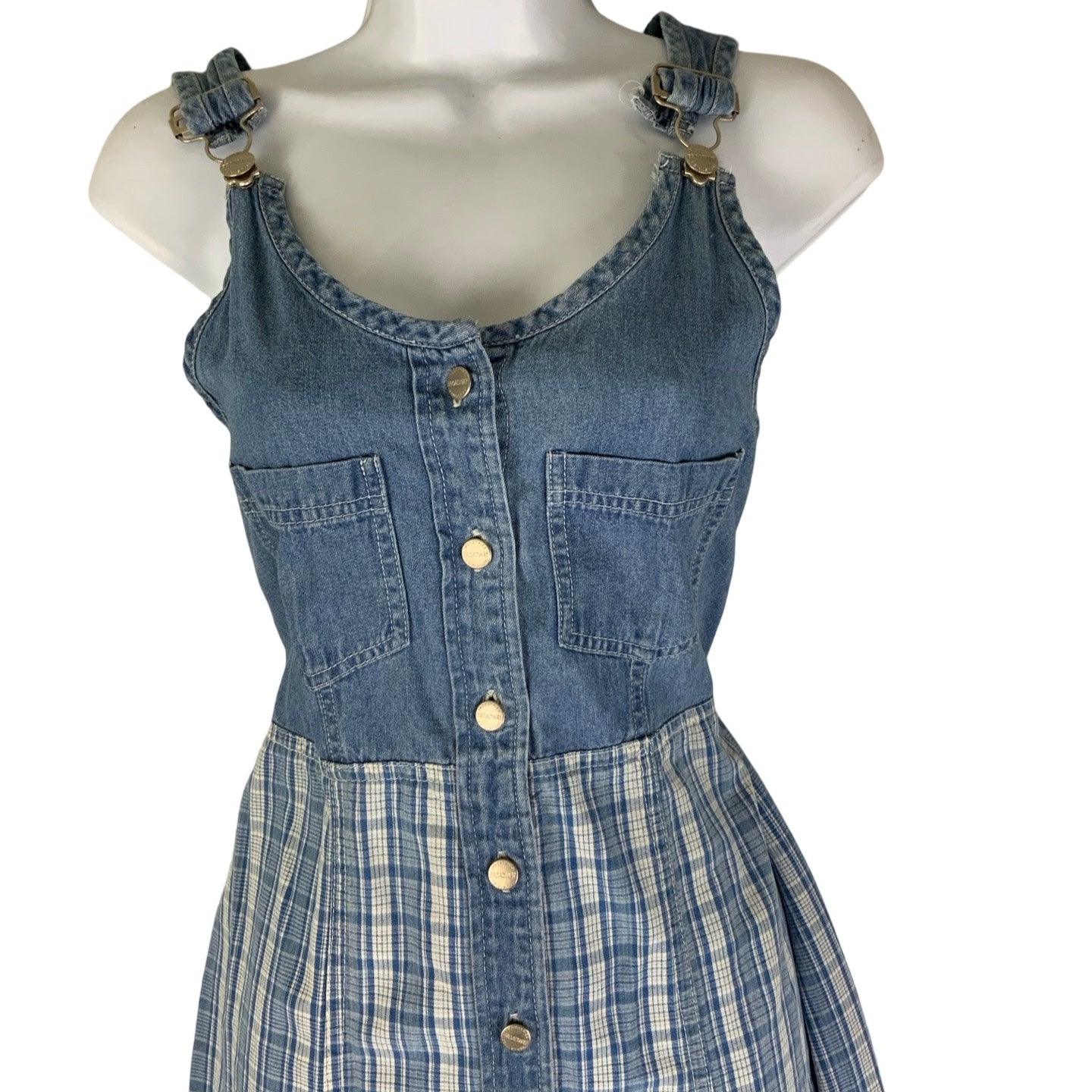 Vintage 90s Y2K ‘Broadway Industries’ Dungaree Tartan Midi Shirt Summer Dress 8